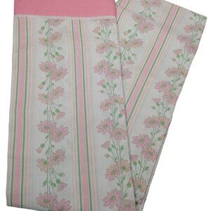 Dantrel Dan River Sheet Double Flat Pink Daisy Floral Striped 66.5x98.5 USA Vtg